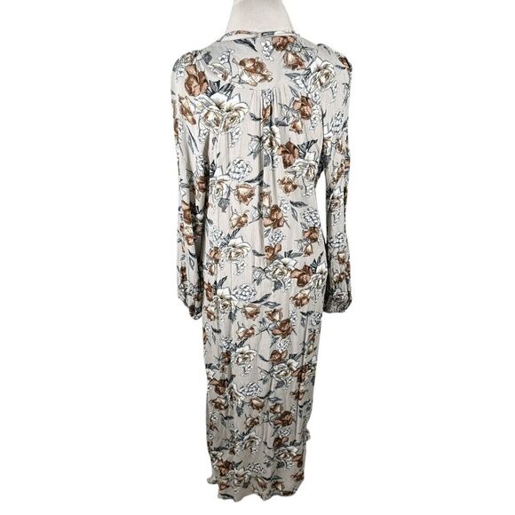 Natural Life Amelia Maxi Dress V-neck Gray Rose floral Crinkle Boho Size L NWT - Picture 4 of 11